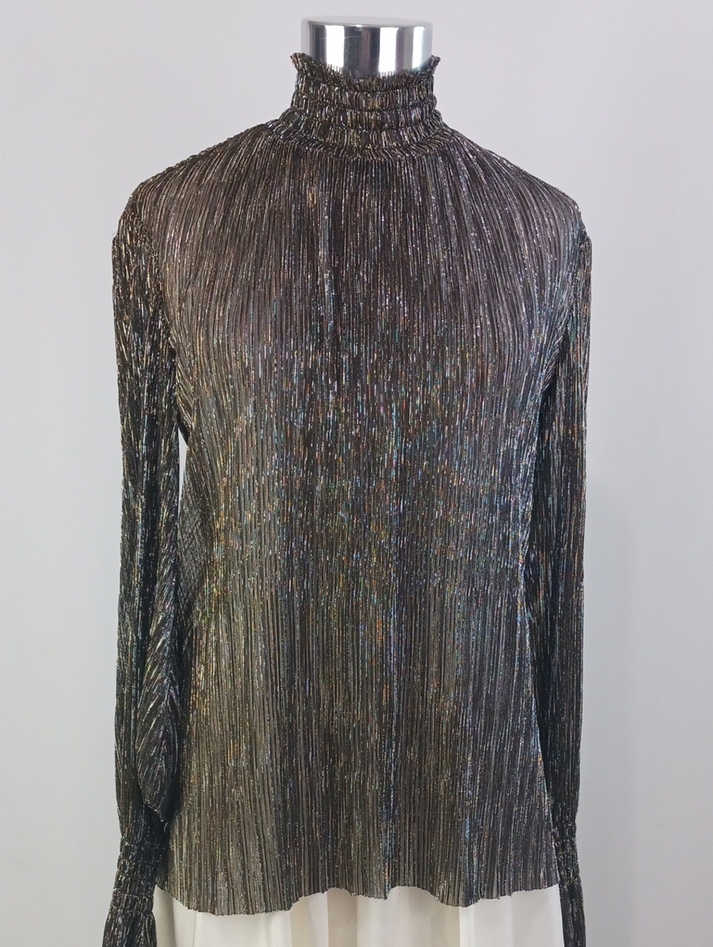 L'AGENCE NWT GOLD SHIMMER RIBBED MOCK NECK TOP